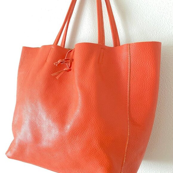 Orange Leather Tote Bag - Picture 3 of 8
